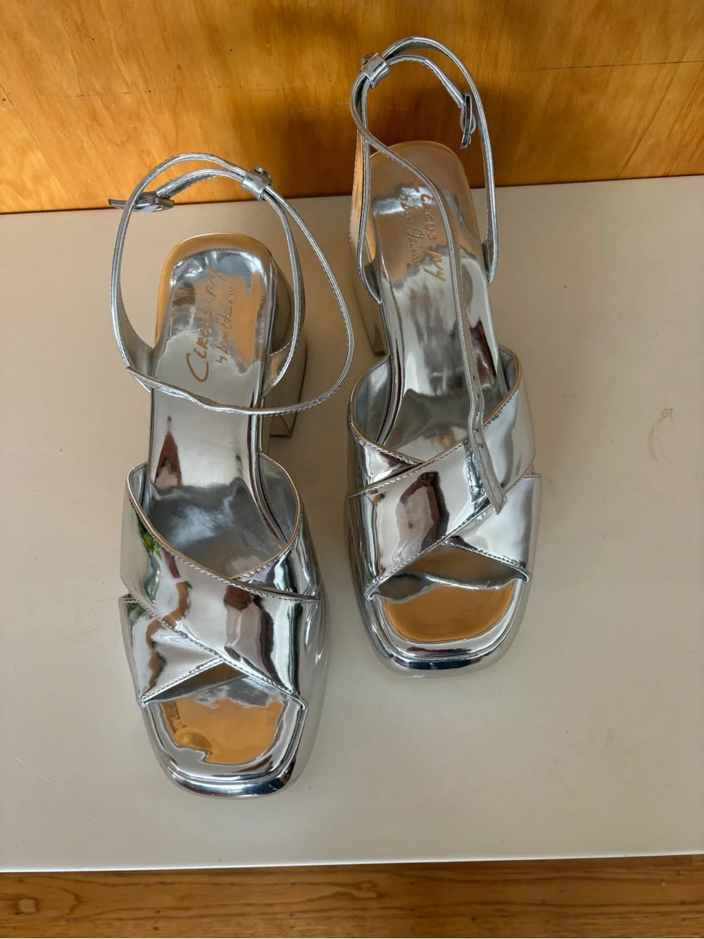 Circus by Sam Edelman Metallic Silver Platform Slingback Heels